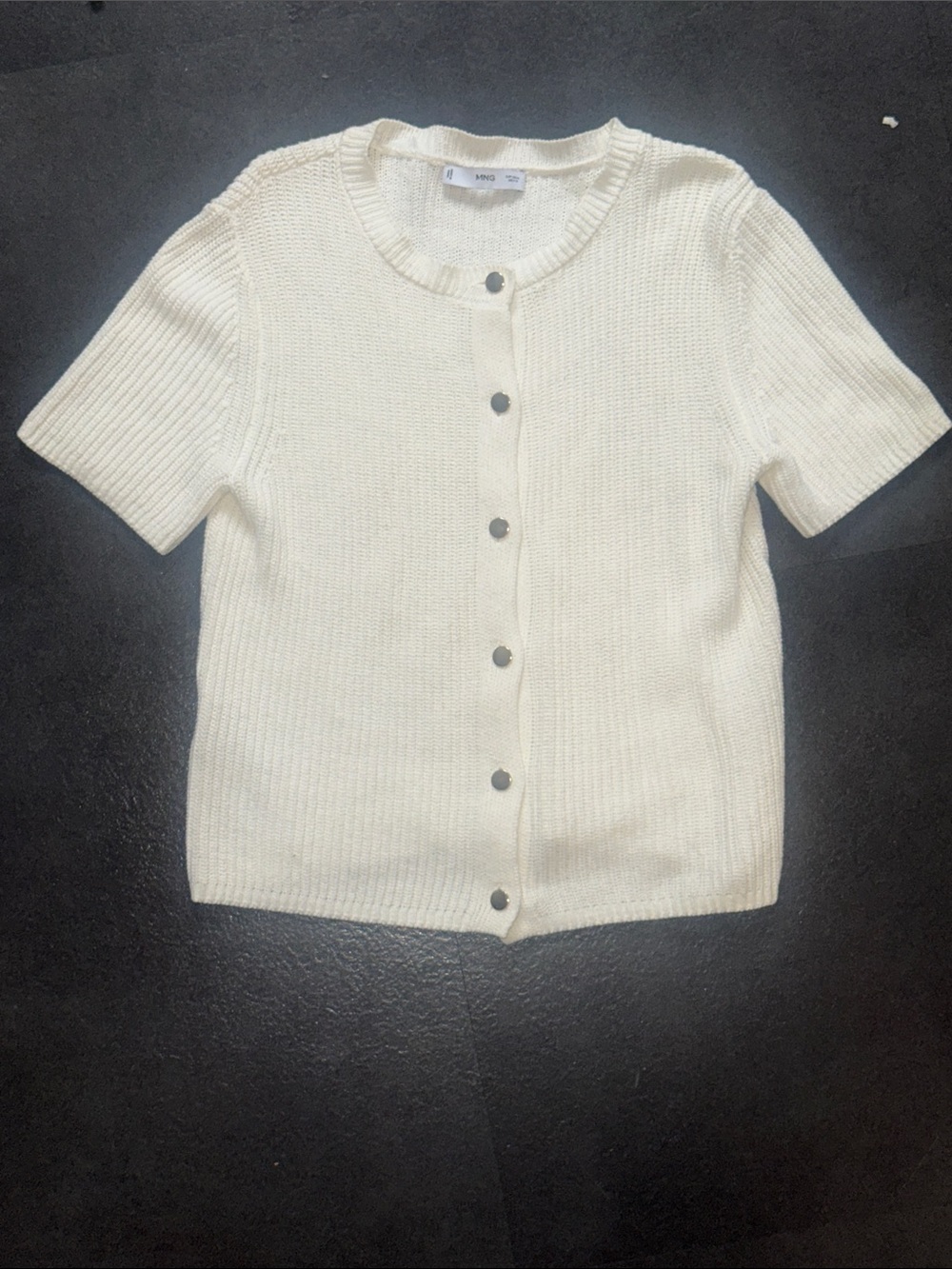 Mango Short-Sleeve Button Front Knit Cardigan - Cream